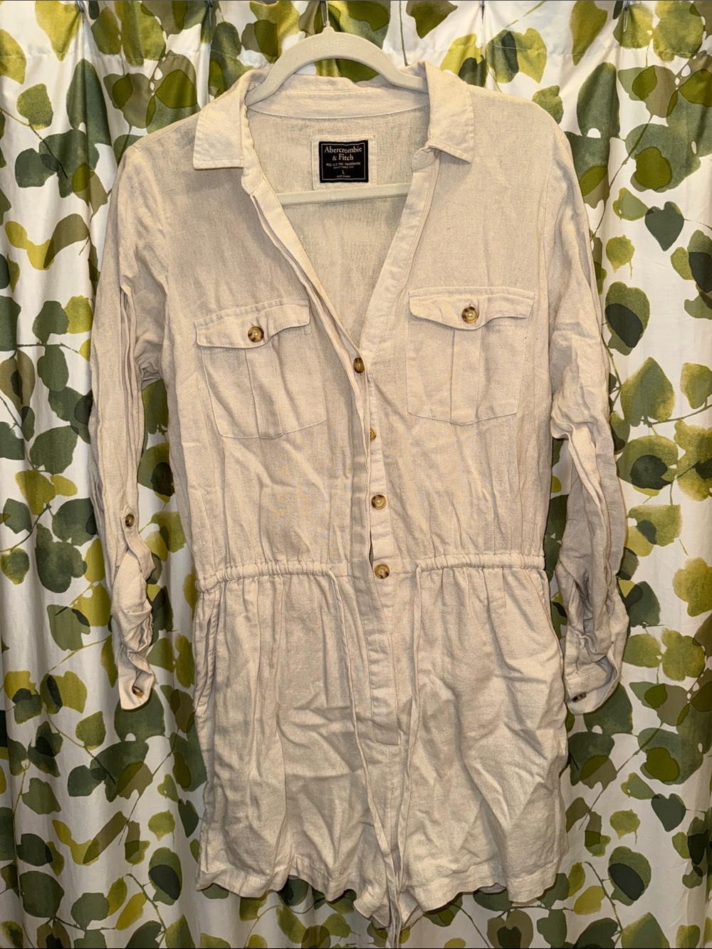 Abercrombie & Fitch Cream Utility Romper with Button Front